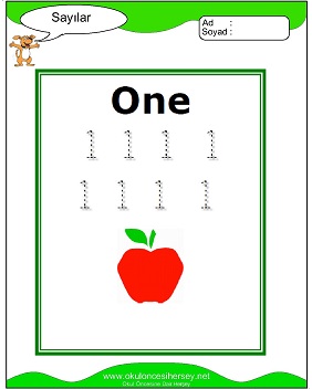 okul öncesi 1 sayısı çizgi çalışması